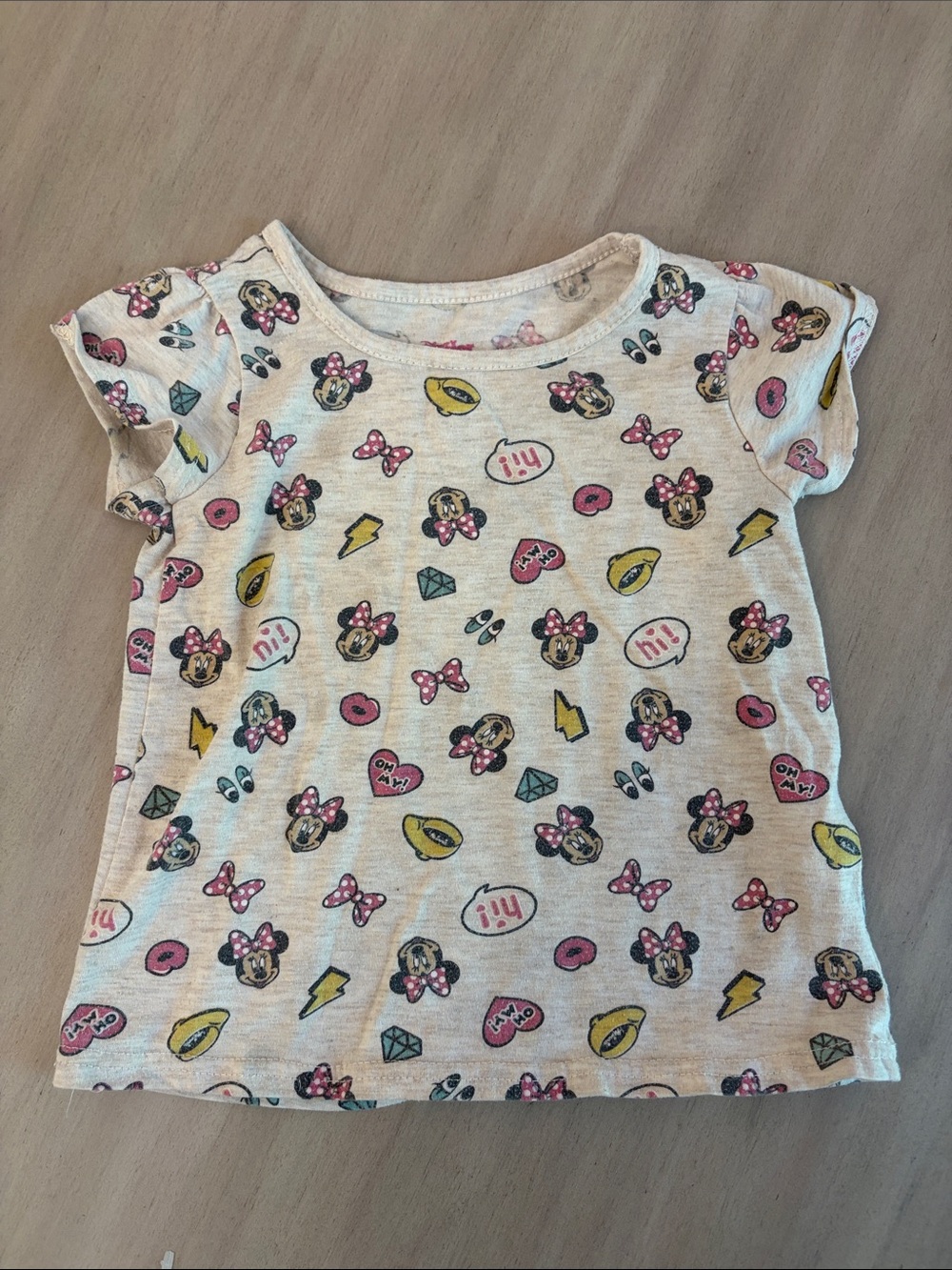 Disney Cream Tee with Pink & Yellow Minnie Mouse Print